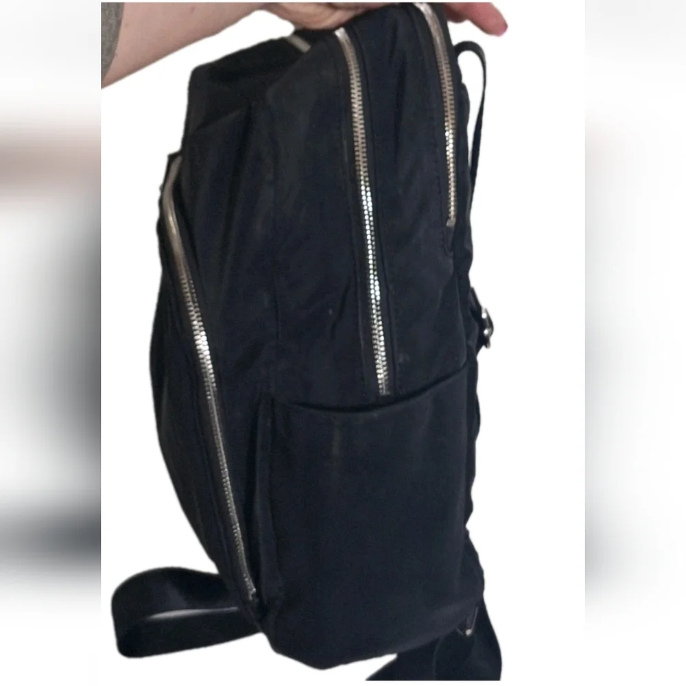 Dkny Black Faux Leather Soft Zip Multi Compartment Sport Backpack Guitar Strap